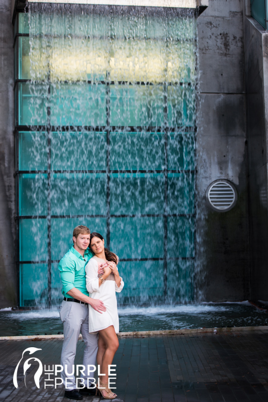 modern couple engagement photo waterfall